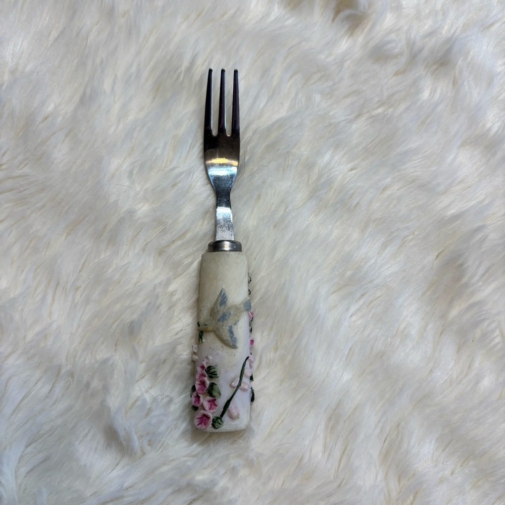 Botanic Garden Floral & Birdhouse  Motif Ceramic Handle Stainless Steel Fork